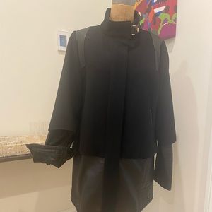 Fully-lined wool and genuine leather coat